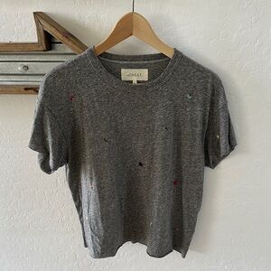 THE GREAT. Charcoal flower embroidery Tee